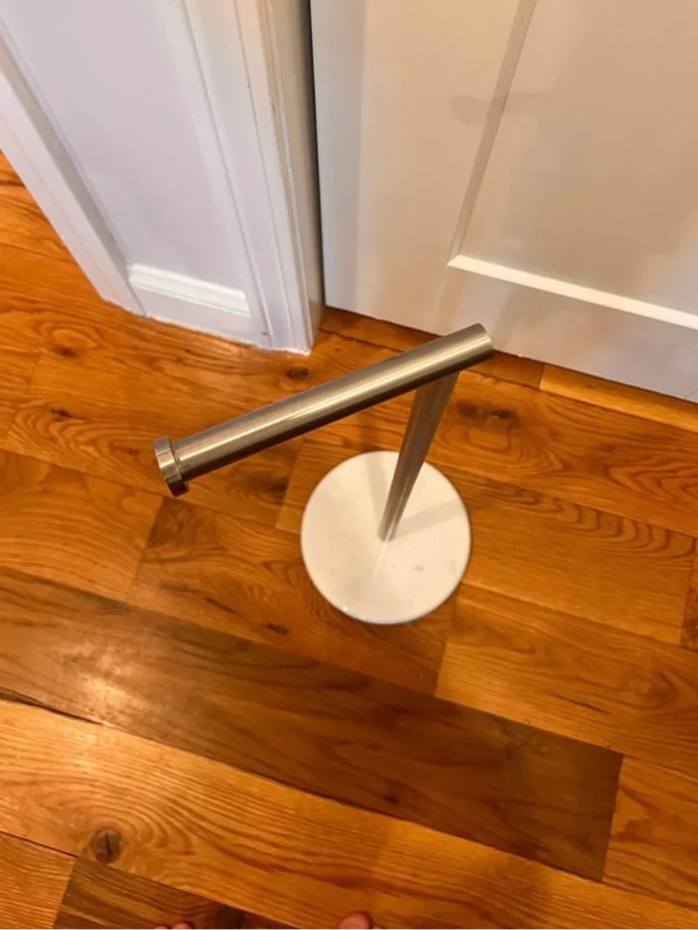 Freestanding Stainless Steel Toilet Paper Stand with White Marble Base